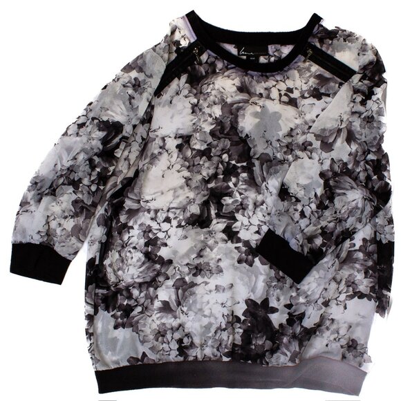 Lane Bryant Floral Print Sheer Top With Black Trim & Zipper Details Size 18/20 - Picture 7 of 7